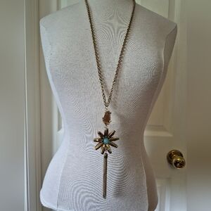 Gold and Green Starburst Pendant Necklace